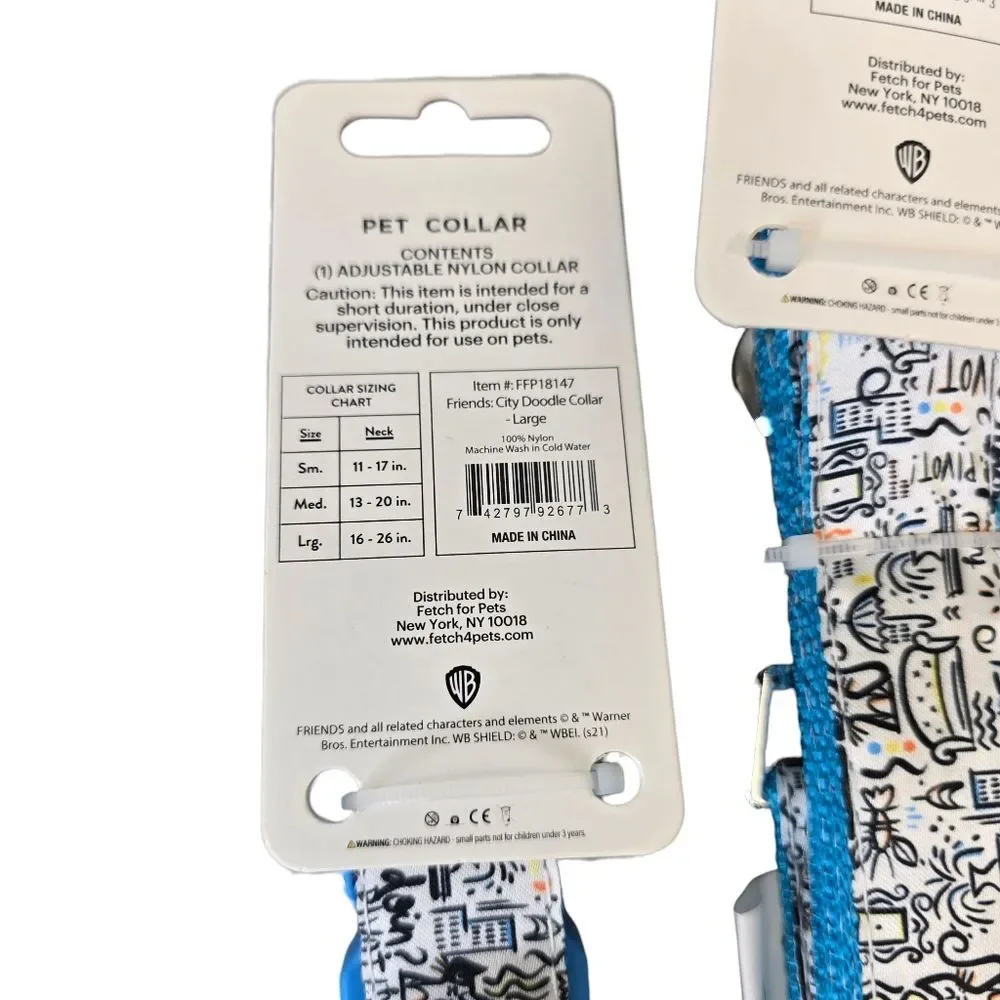 NWT FRIENDS Colorful Doodle Graphic Pet Collar & Leash Set Large